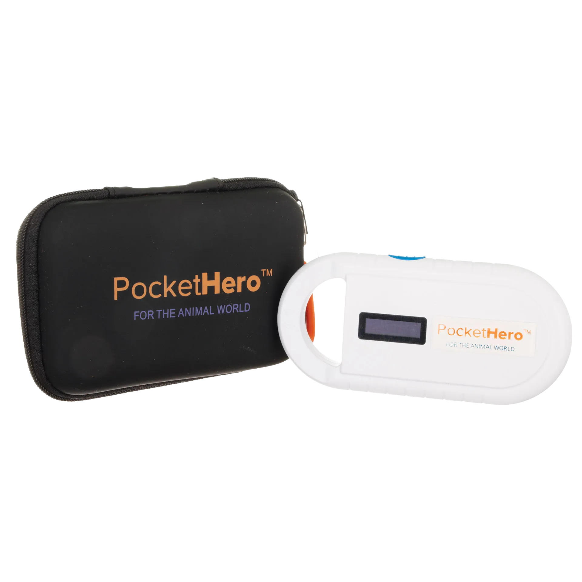 Pocket Hero™ ISO Microchip Scanner,"White handheld scanner with black zip case"