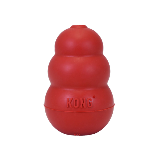 Kong® Classic,"Red tiered rubber dog toy, front view"