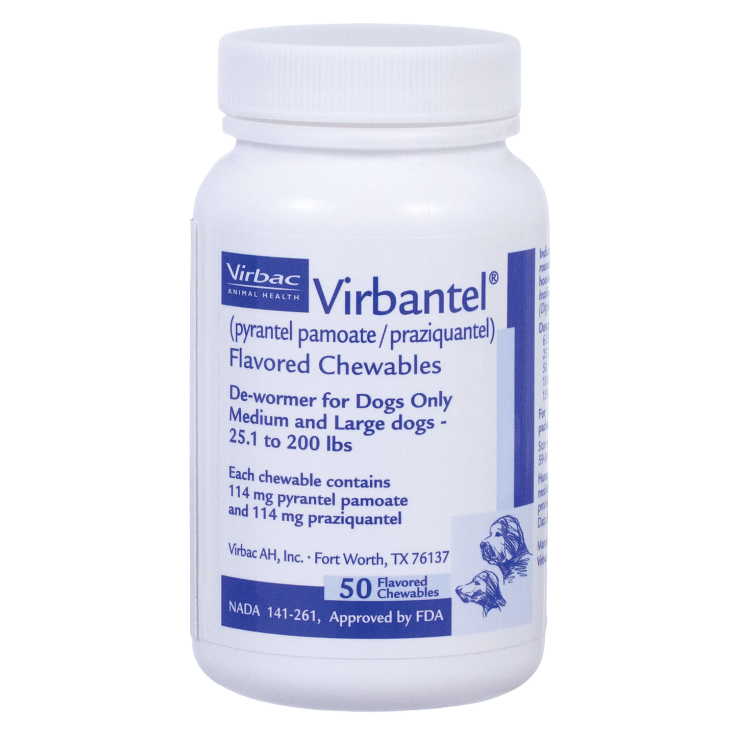 Virbantel® Flavored Chewables,"White plastic bottle with ribbed screw cap and front label"