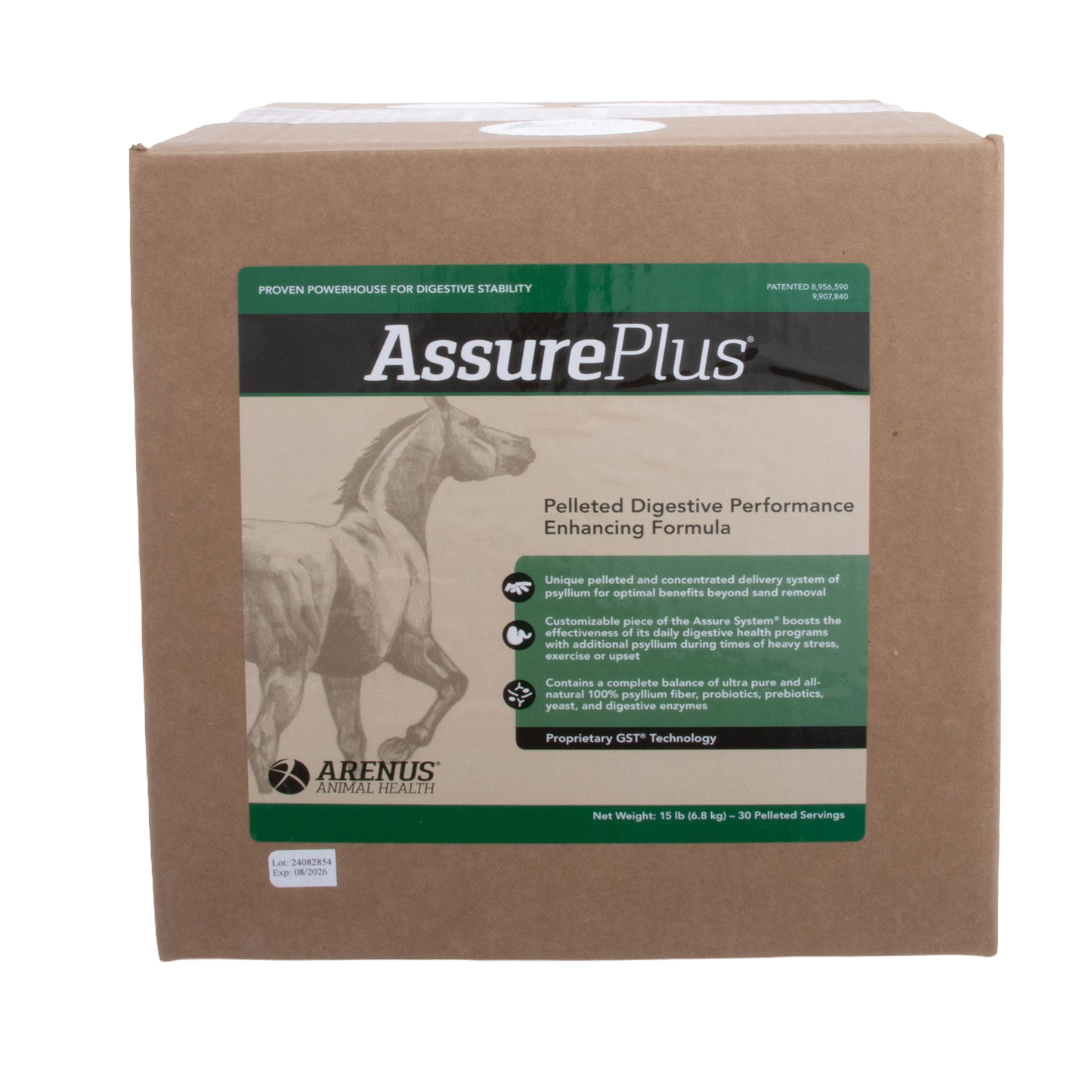 Assure® Plus,"Brown box with front label and horse illustration"