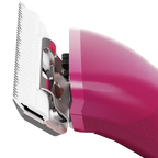 Emerge Clipper Pink with Wide 30 Blade by Andis,"Pink clipper close-up with metal blade"