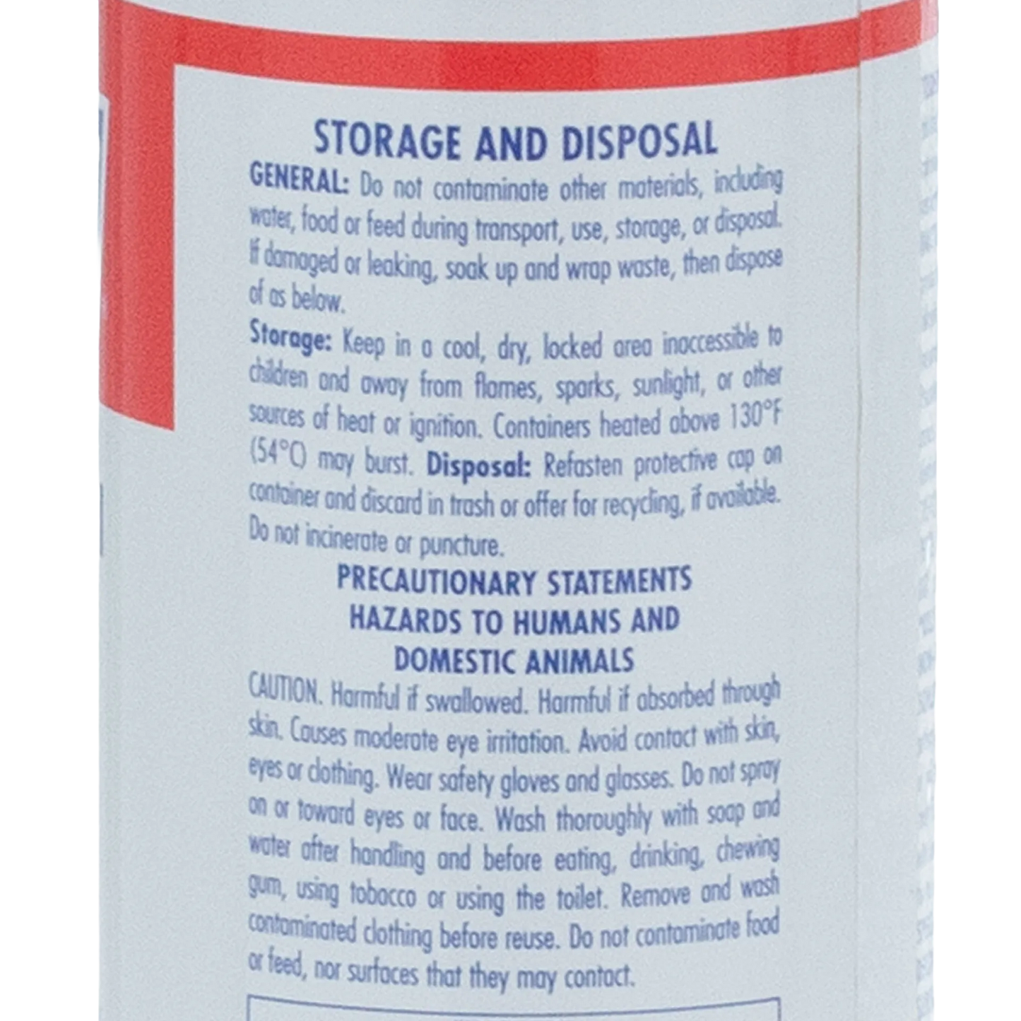 Tek-Trol® Disinfectant,"Close-up of bottle back label with storage and precaution text"