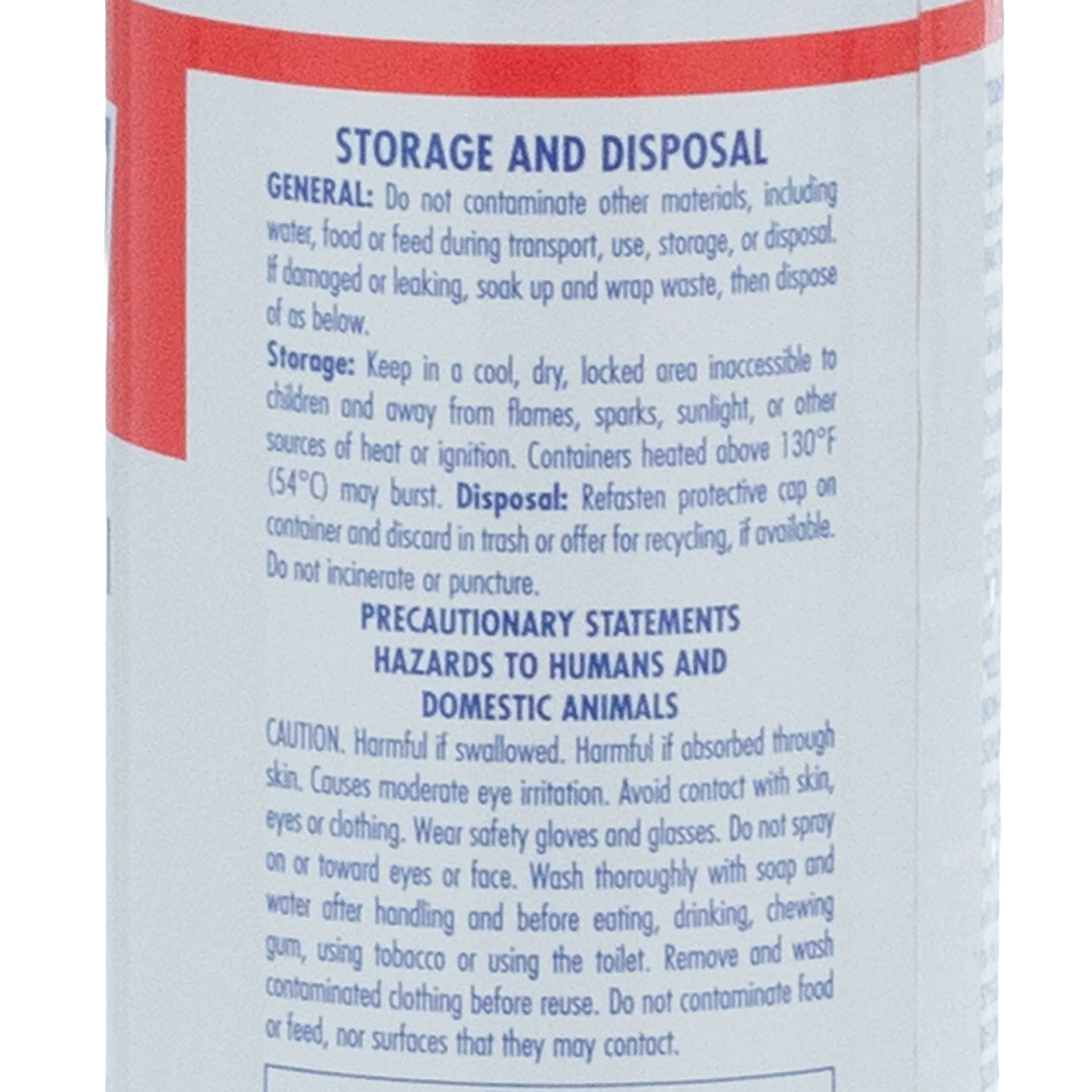Tek-Trol® Disinfectant,"Close-up of bottle back label with storage and precaution text"