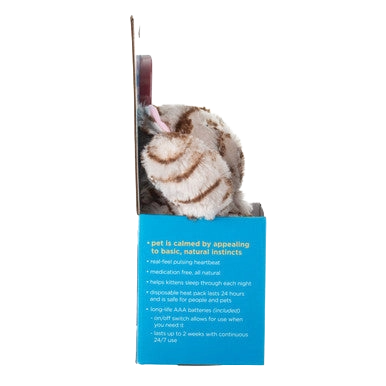 Snuggle Puppy & Kitten,"Plush tabby kitten toy in product box side view"