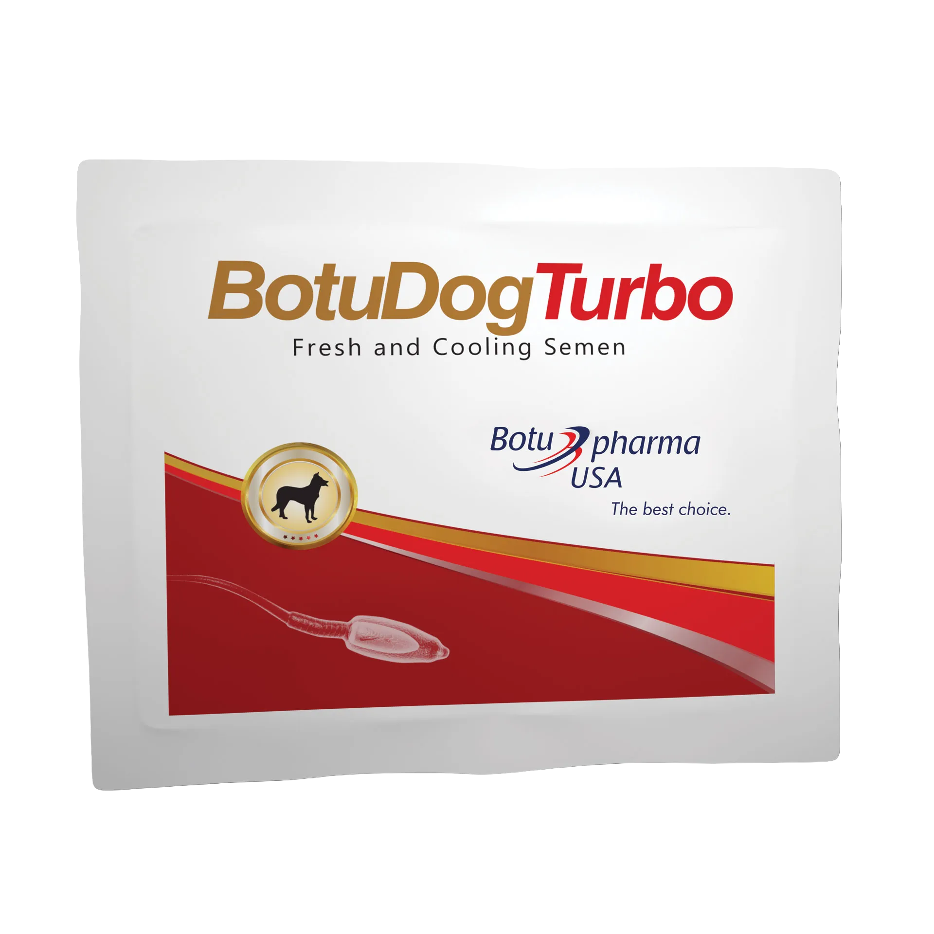 BotuDog Turbo,"White foil pouch with red label panel and dog emblem"