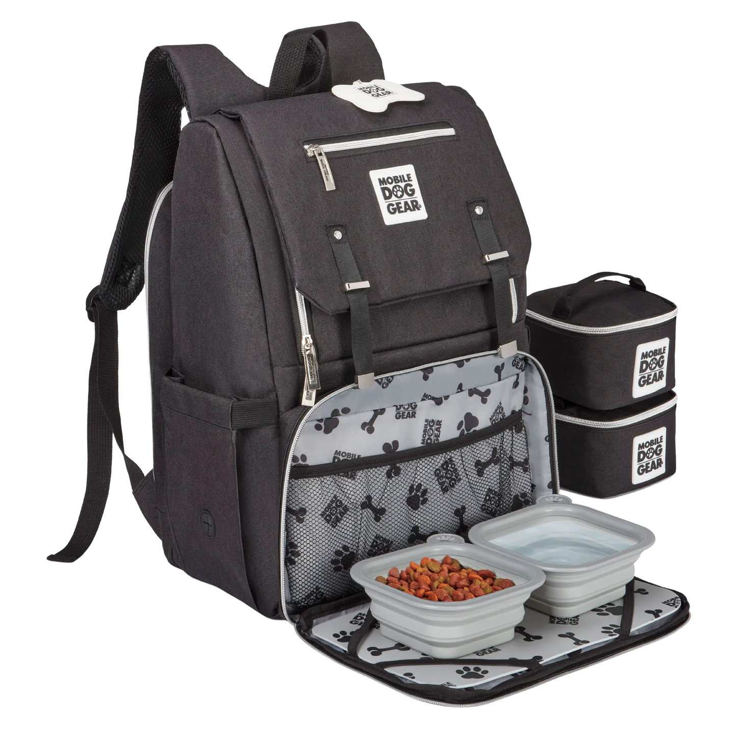 Ultimate Week Away Backpack,"Black backpack with food containers and removable zip pouches"