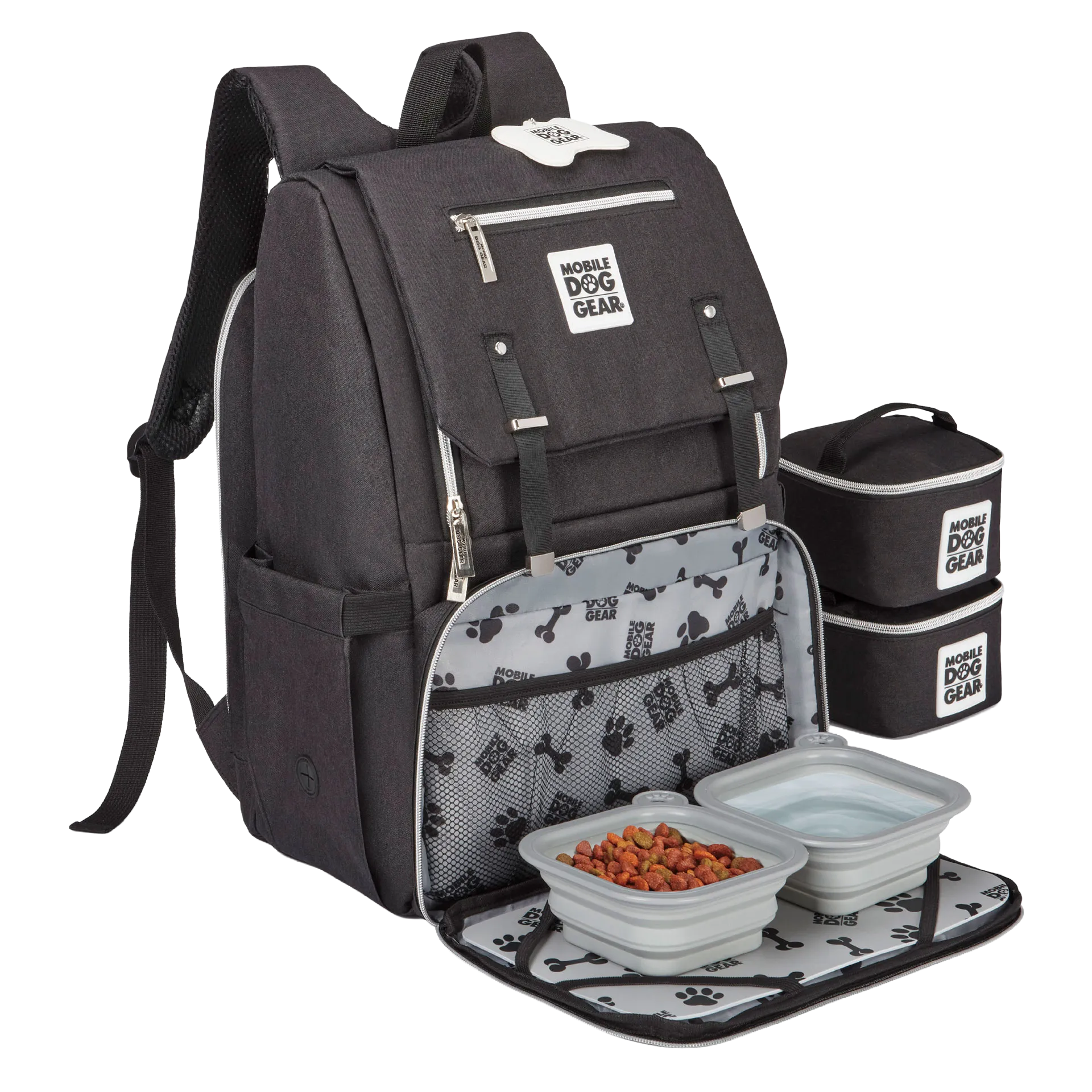 Ultimate Week Away Backpack,"Black backpack with food containers and removable zip pouches"