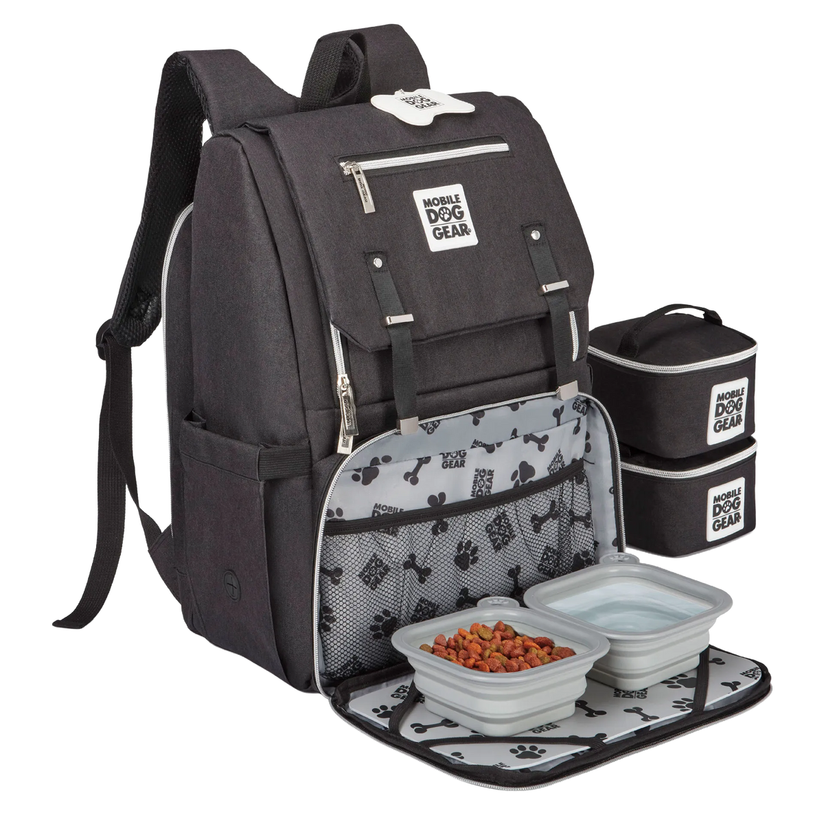 Ultimate Week Away Backpack,"Black backpack with food containers and removable zip pouches"