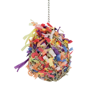 Super Shredder Ball,"Hanging woven ball covered in multicolored paper strips"