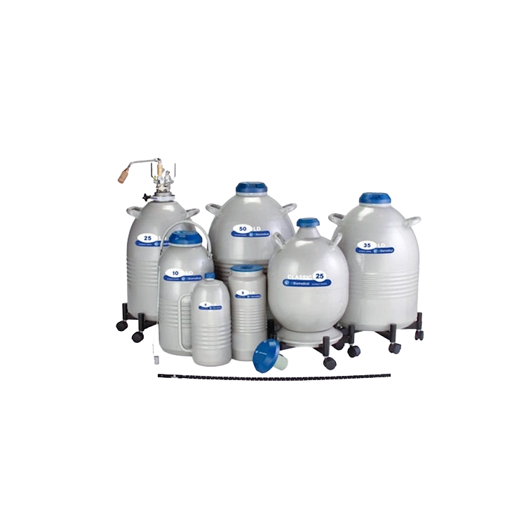 LD Series Tanks- Nitrogen Storage Only,"Group of white storage tanks with blue lids"