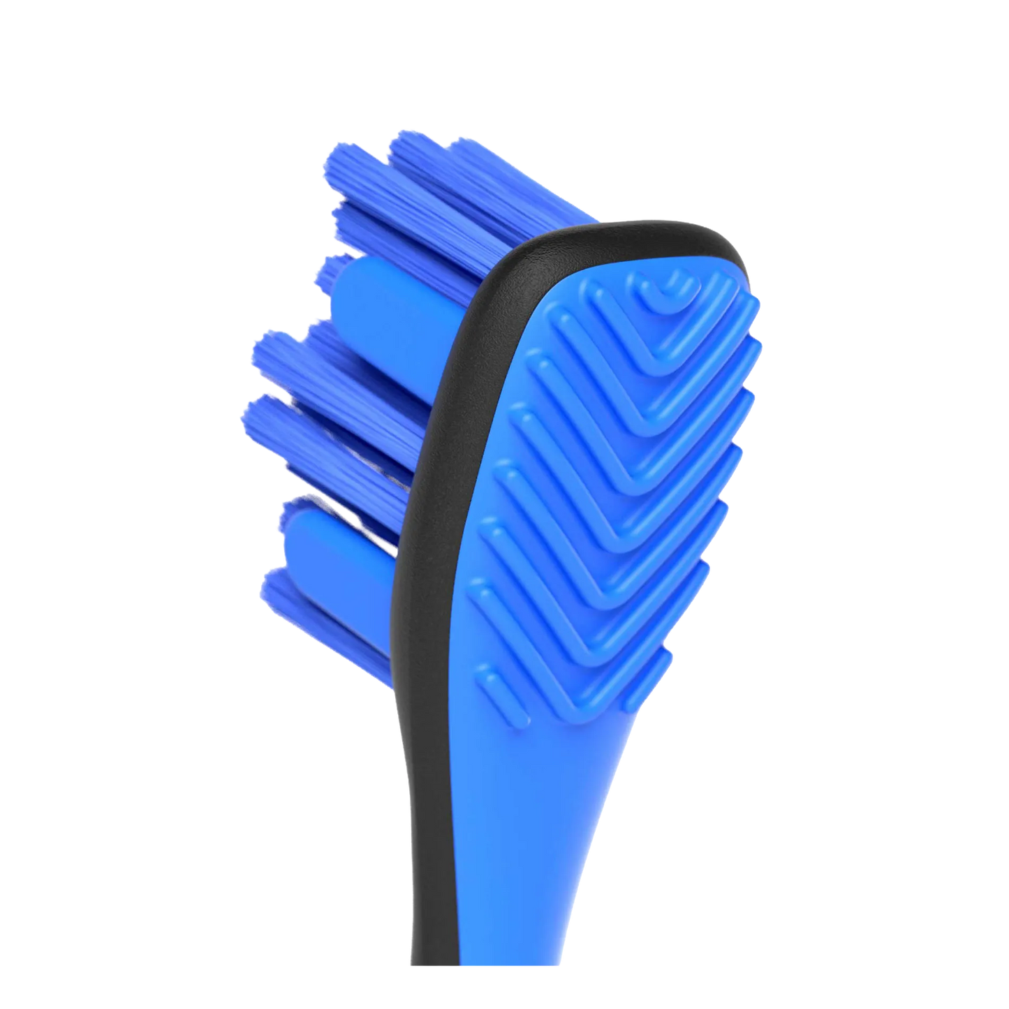 BrushMate Premium Toothbrush with Biteblock,"Close-up of blue toothbrush head with textured bite block"