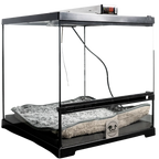 Puppywarmer® Puppy Incubator,"Black glass-front incubator with digital controls and plush bed"