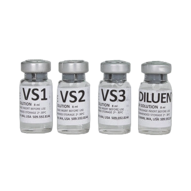 ABT Equine Vitrification Kit,"Four labeled solution vials in a row"
