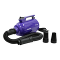Solo-Stream Dryer by Waggz,"Purple pet dryer with black hose and two nozzle attachments"