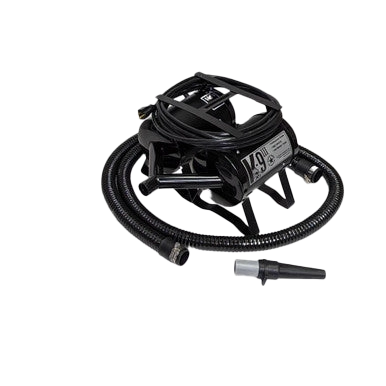 K-9 III Dog Dryer With FREE Water Peeler,"Black dog dryer with coiled hose and nozzle attachment"