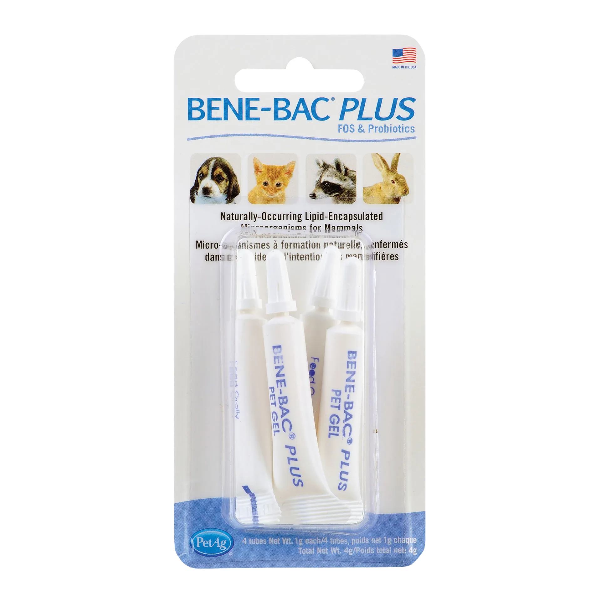 Bene-Bac® Plus,"Blister pack with four white pet gel tubes"