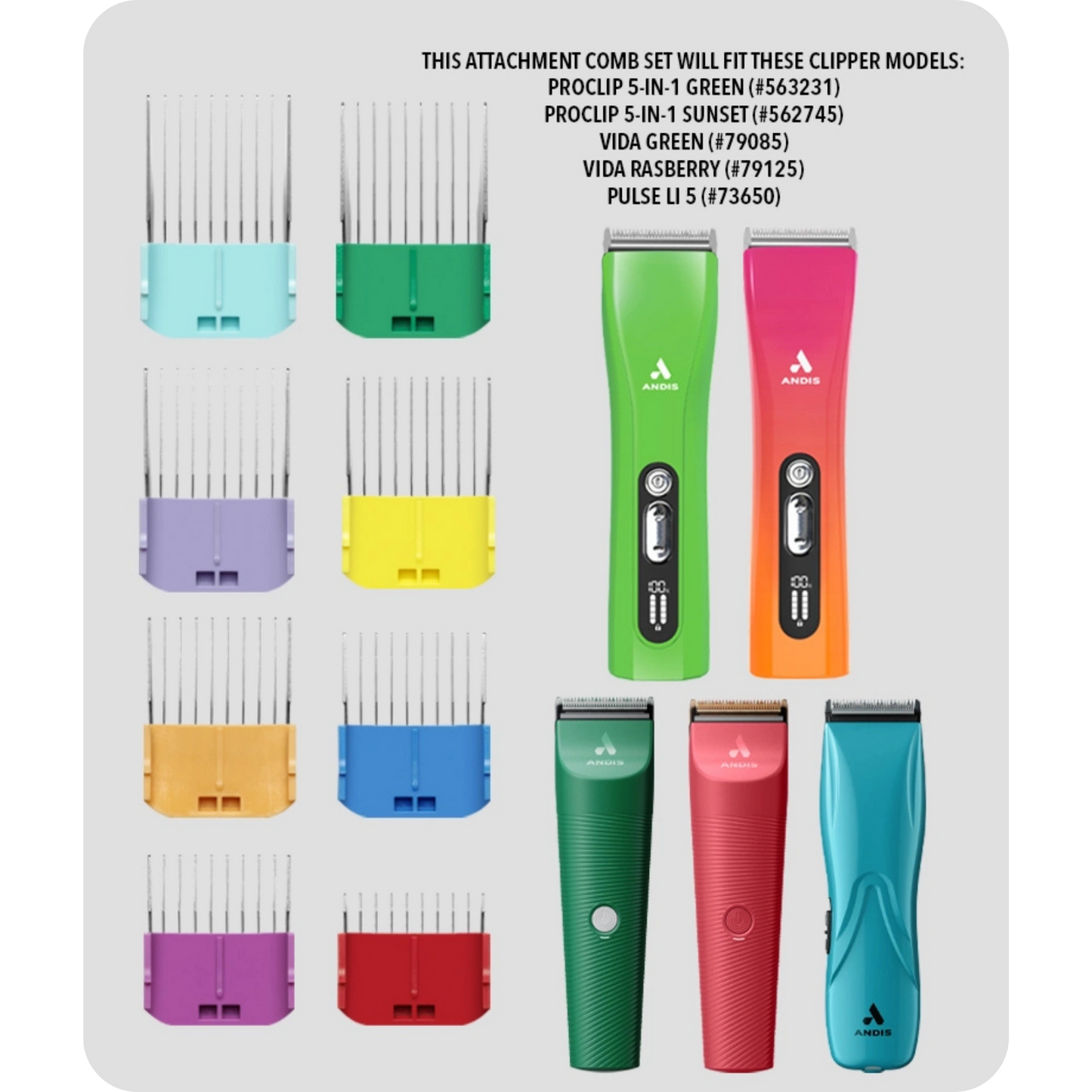 Adjustable Blade 8 Piece Comb Set by Andis