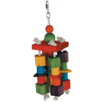4 Way Spin,"Hanging bird toy with stacked wooden blocks and beads"