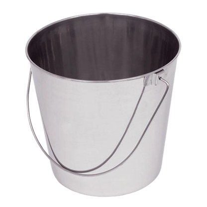 Stainless Steel Pails,"Open stainless steel pail with wire handle"