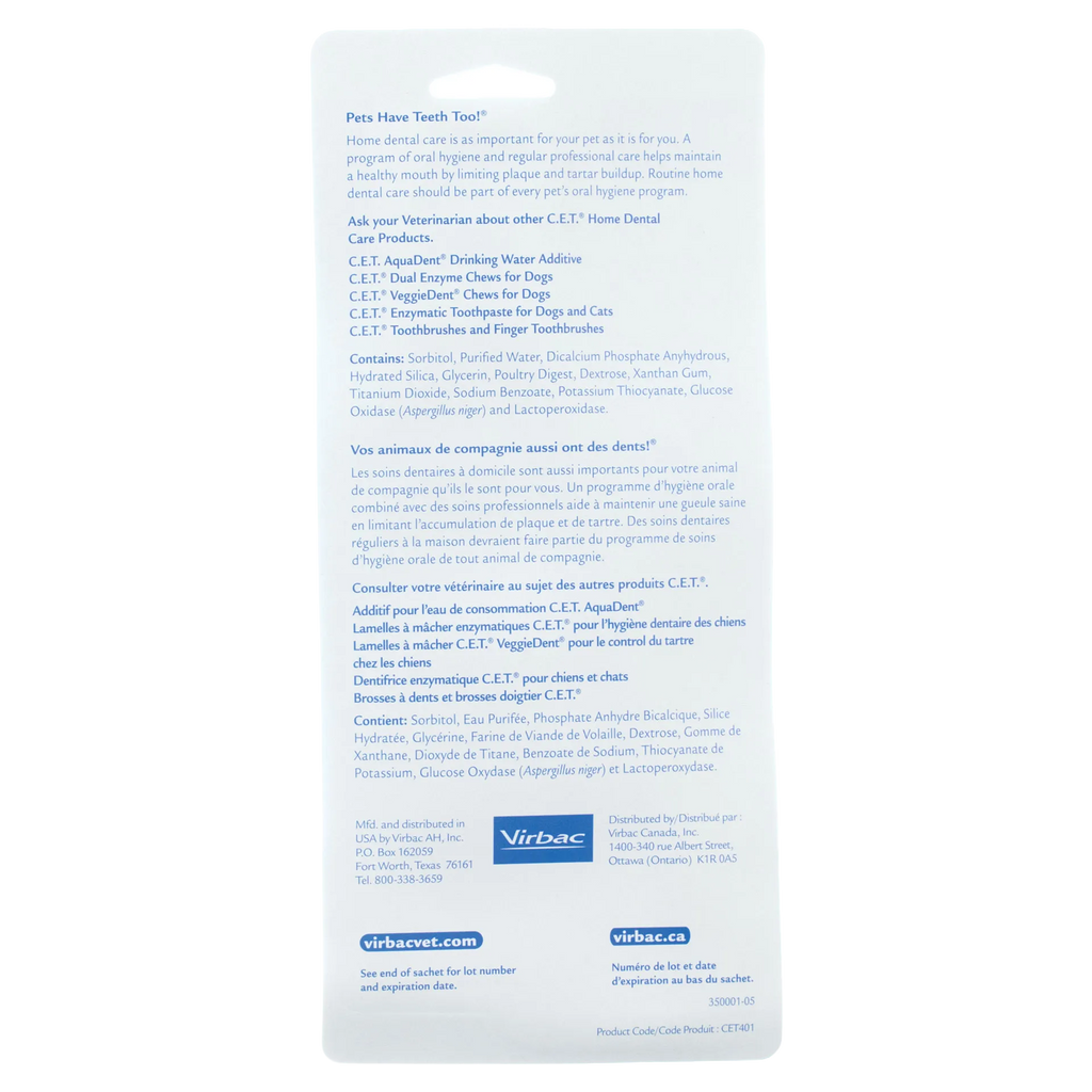 C.E.T.® Toothbrush Kit,"Back of product package with bilingual text"