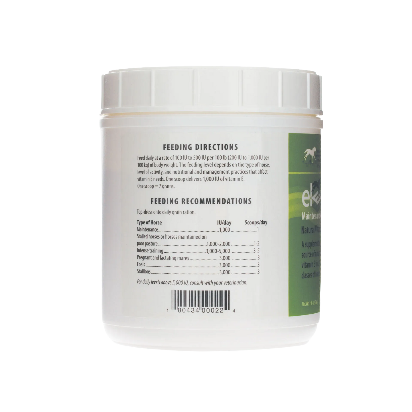 Elevate Maintenance Powder,"White plastic tub showing back label and feeding directions"