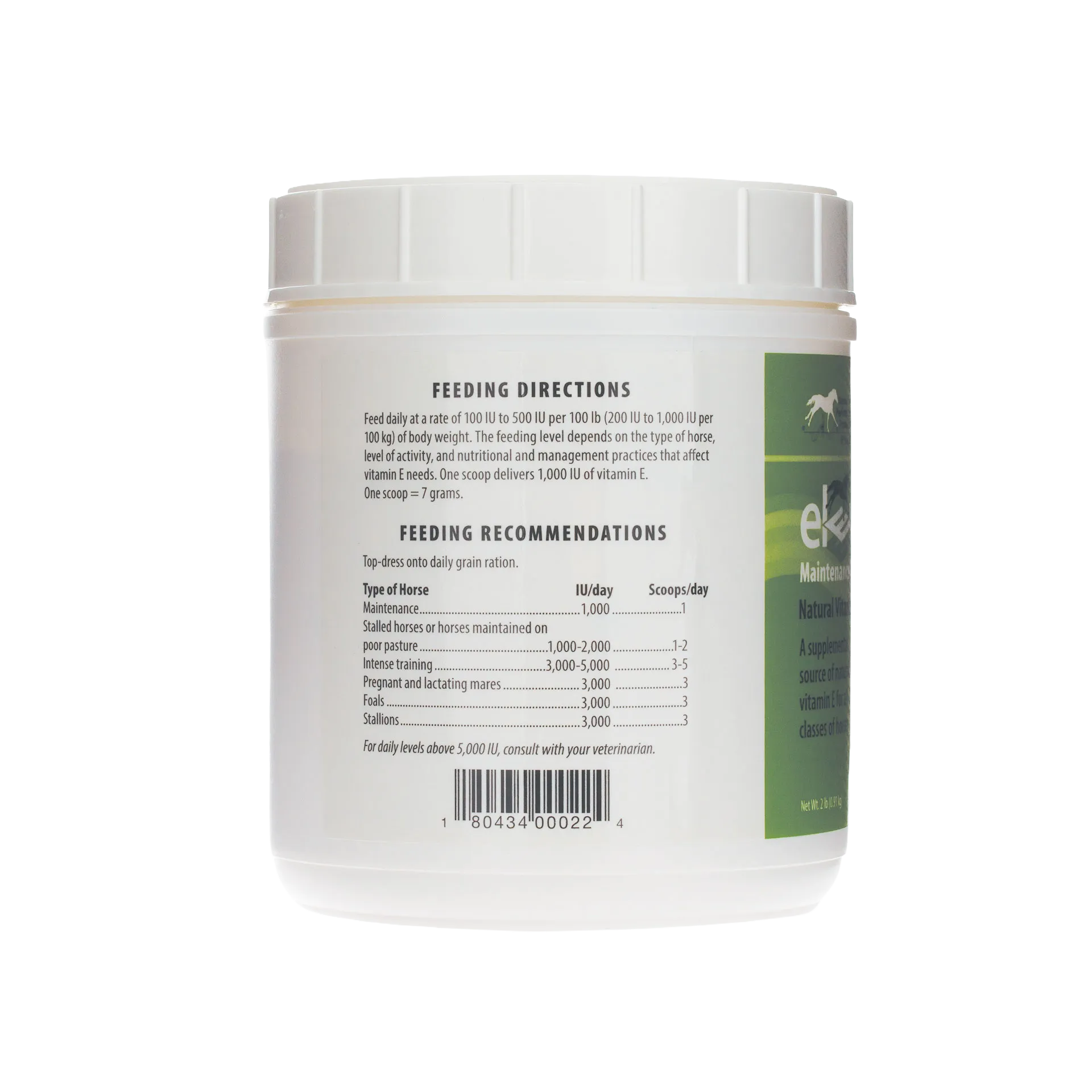 Elevate Maintenance Powder,"White plastic tub showing back label and feeding directions"