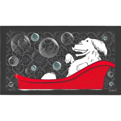Sink Bathing Mat,"Dog in red bathtub with bubbles"
