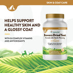 Brewers Dried Yeast Formula with Garlic Flavoring,"White supplement bottle with gold cap and green landscape label"