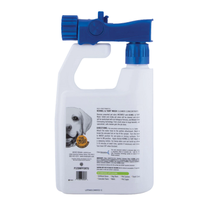 Bio-Enzymatic Kennel And Turf Wash Cleaner Concentrate With Odor Neutralizer,"White bottle with blue hose-end sprayer and front label"