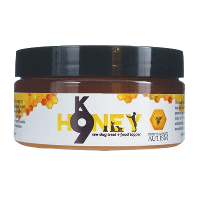 K9 Honey,"Amber jar with black lid and front label"