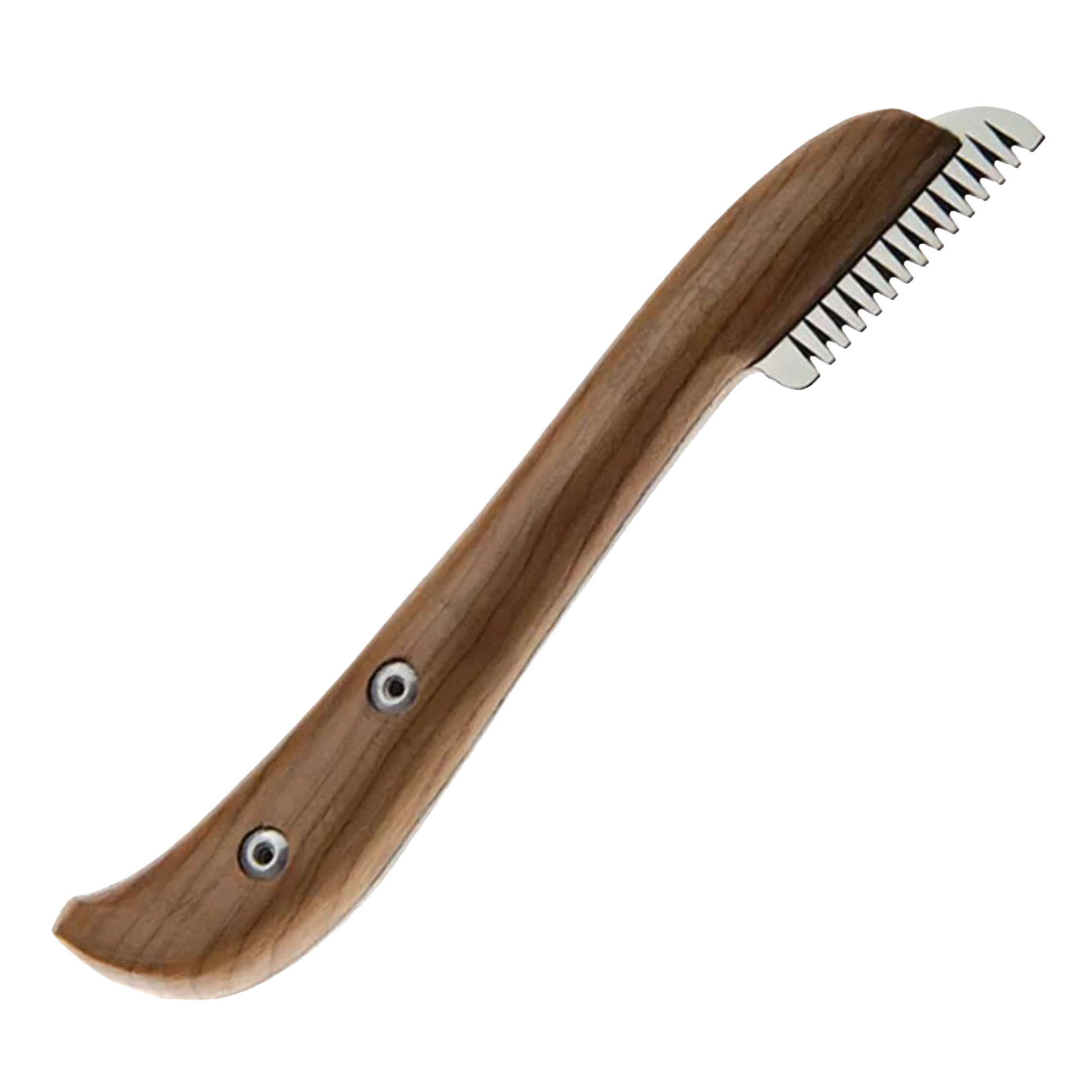 Aaronco Coarse Stripping Knife,"Wood handle with serrated metal blade"