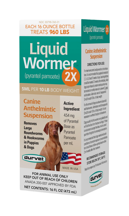 Liquid Wormer™ 2X,"Front and side view of product box with dog image"