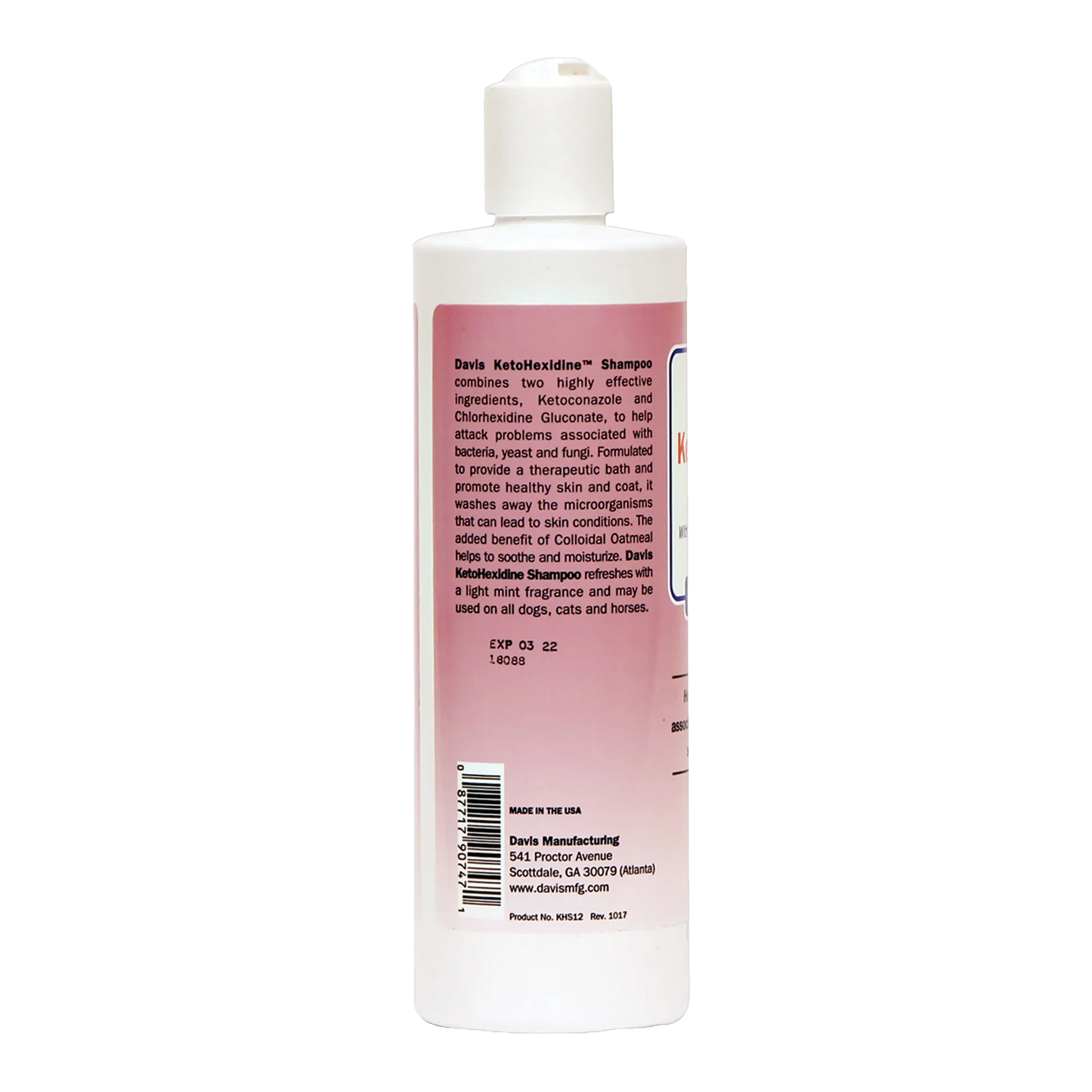 Ketohexidine Shampoo,"White bottle with flip-top cap, back label view"