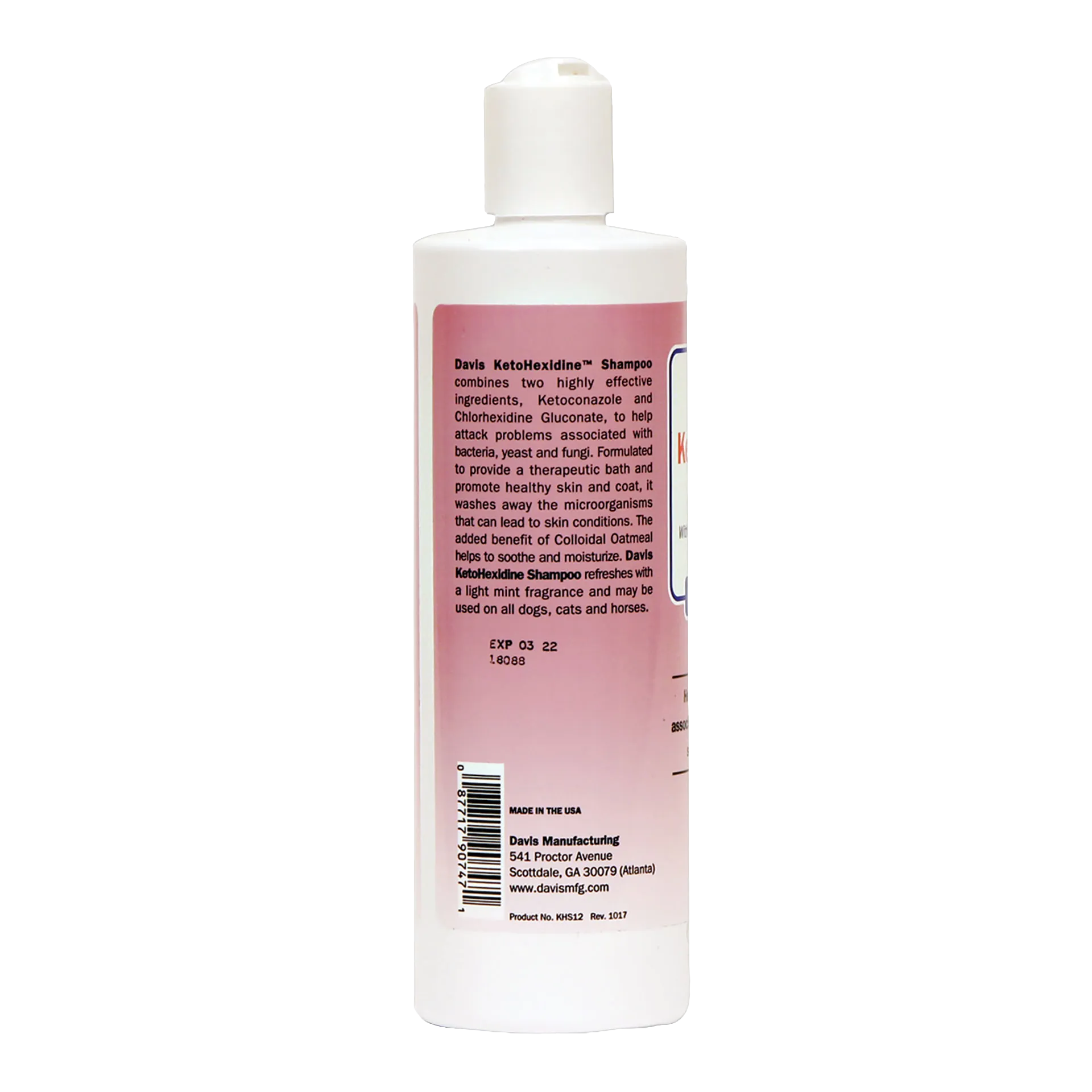 Ketohexidine Shampoo,"White bottle with flip-top cap, back label view"