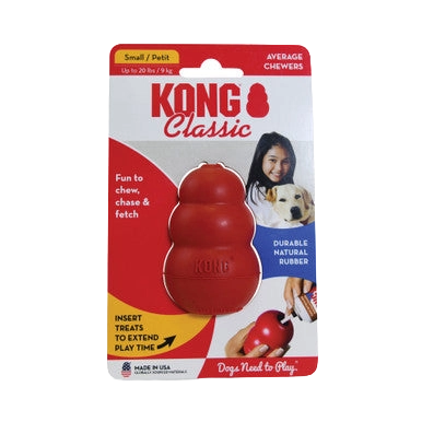 Kong® Classic,"Red dog toy in retail blister packaging"