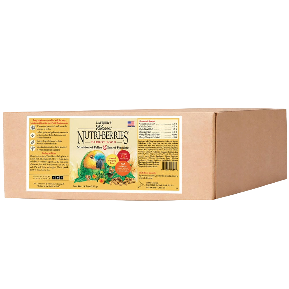 Lafeber Classic Nutri-Berries,"Brown product box with front label and side panel view"