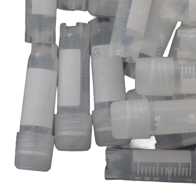 Cryo-Vial 2ml,"Clear cryogenic vials with white labels and screw caps"