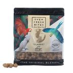 Caitec Oven Fresh Bites Bird Food,"Resealable bird food pouch with parrot images and kibble pieces"