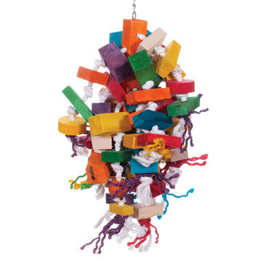Cluster Blocks,"Colorful hanging wooden bird toy with stacked block pieces"