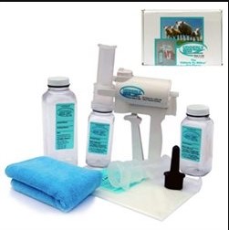 Udderly EZ Horse Milker,"Handheld pump with bottles and blue cloths"