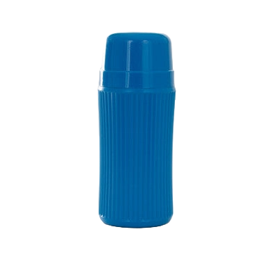 AV Blue Collection Bottle,"Blue cylindrical bottle with ribbed sides and cap"