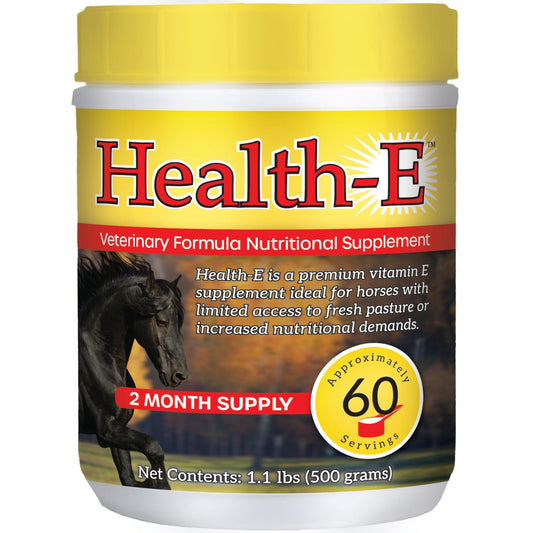 Health E™,"Yellow supplement tub with yellow lid and horse image"