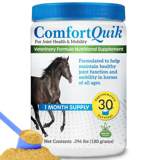 Comfort Quik™,"White supplement jar with blue lid and scoop of powder"