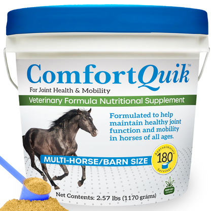 Comfort Quik™,"White supplement bucket with blue lid and scoop of powder"
