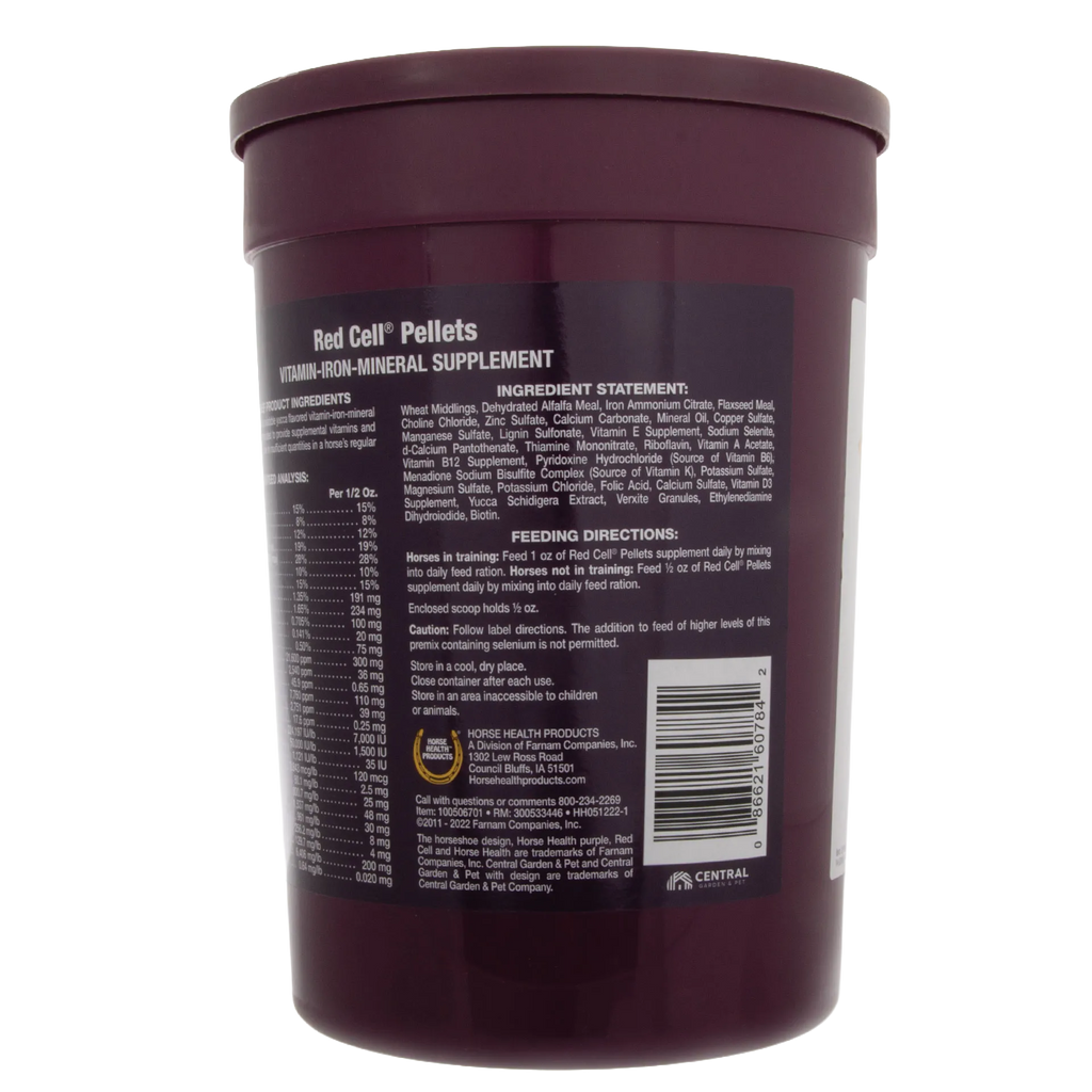 Red Cell®,"Maroon supplement tub with lid, back label and barcode"
