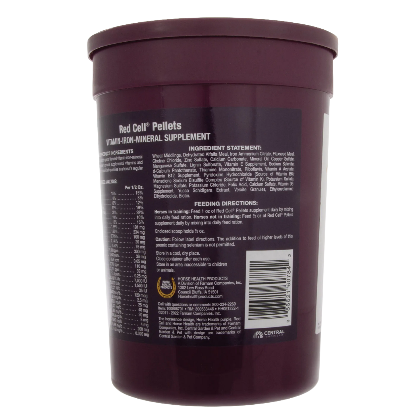 Red Cell®,"Maroon supplement tub with lid, back label and barcode"