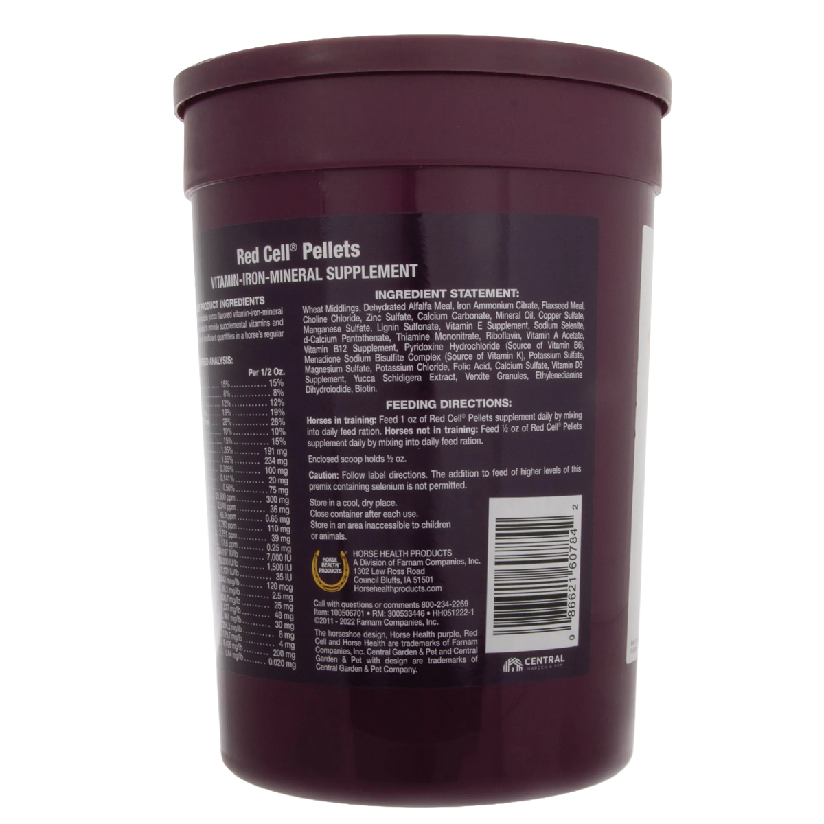 Red Cell®,"Maroon supplement tub with lid, back label and barcode"