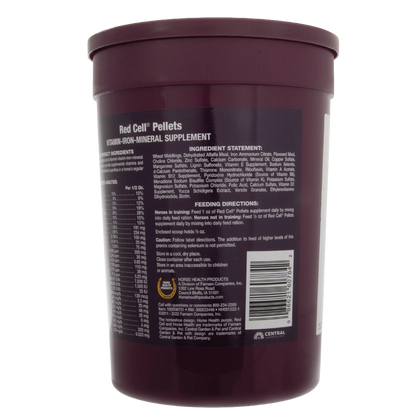Red Cell®,"Maroon supplement tub with lid, back label and barcode"