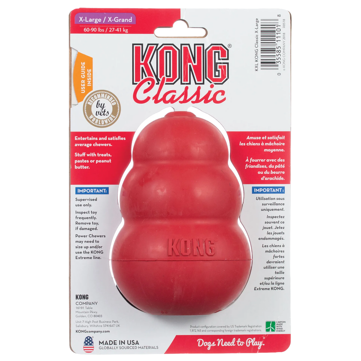 Kong® Classic,"Red rubber toy in retail blister packaging"
