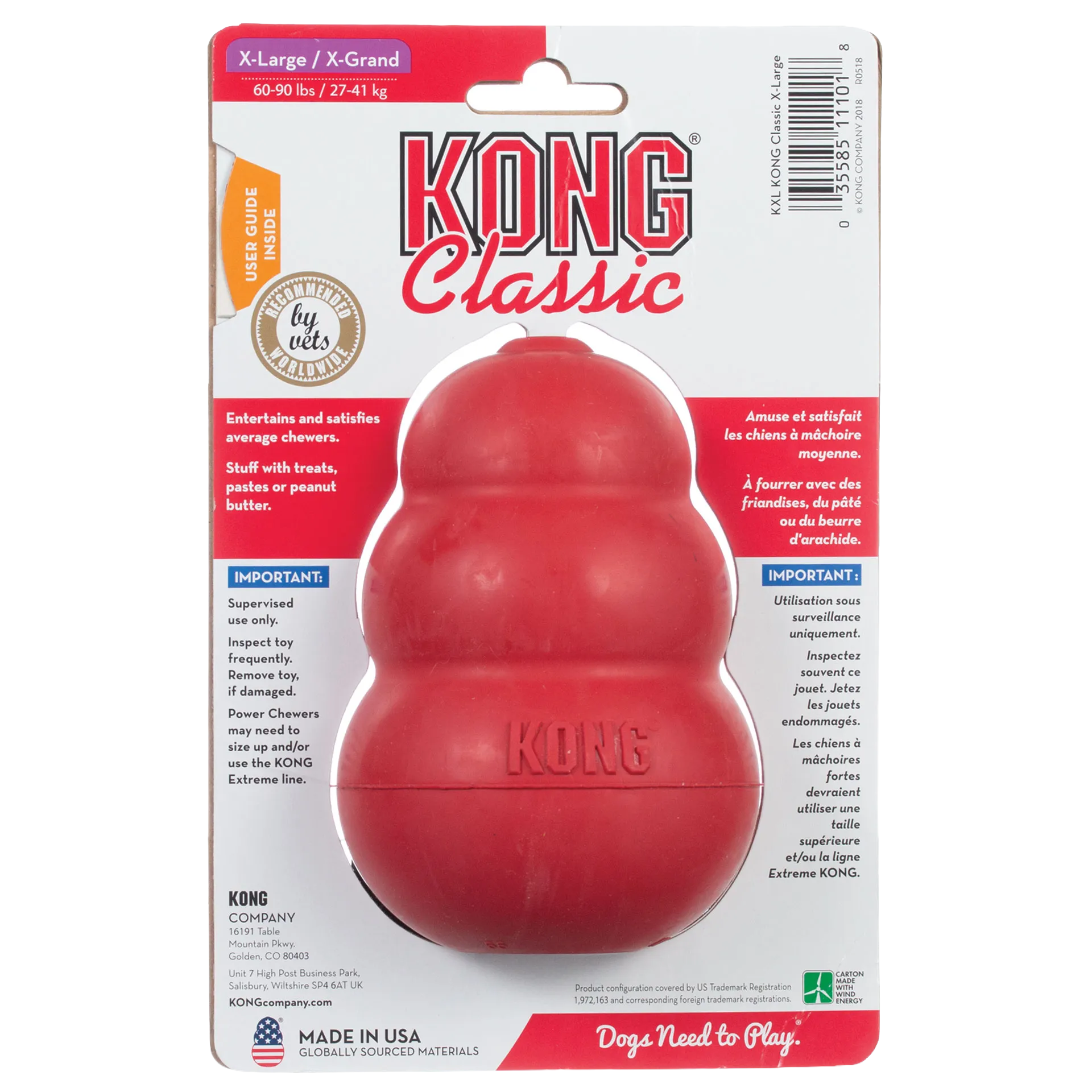 Kong® Classic,"Red rubber toy in retail blister packaging"